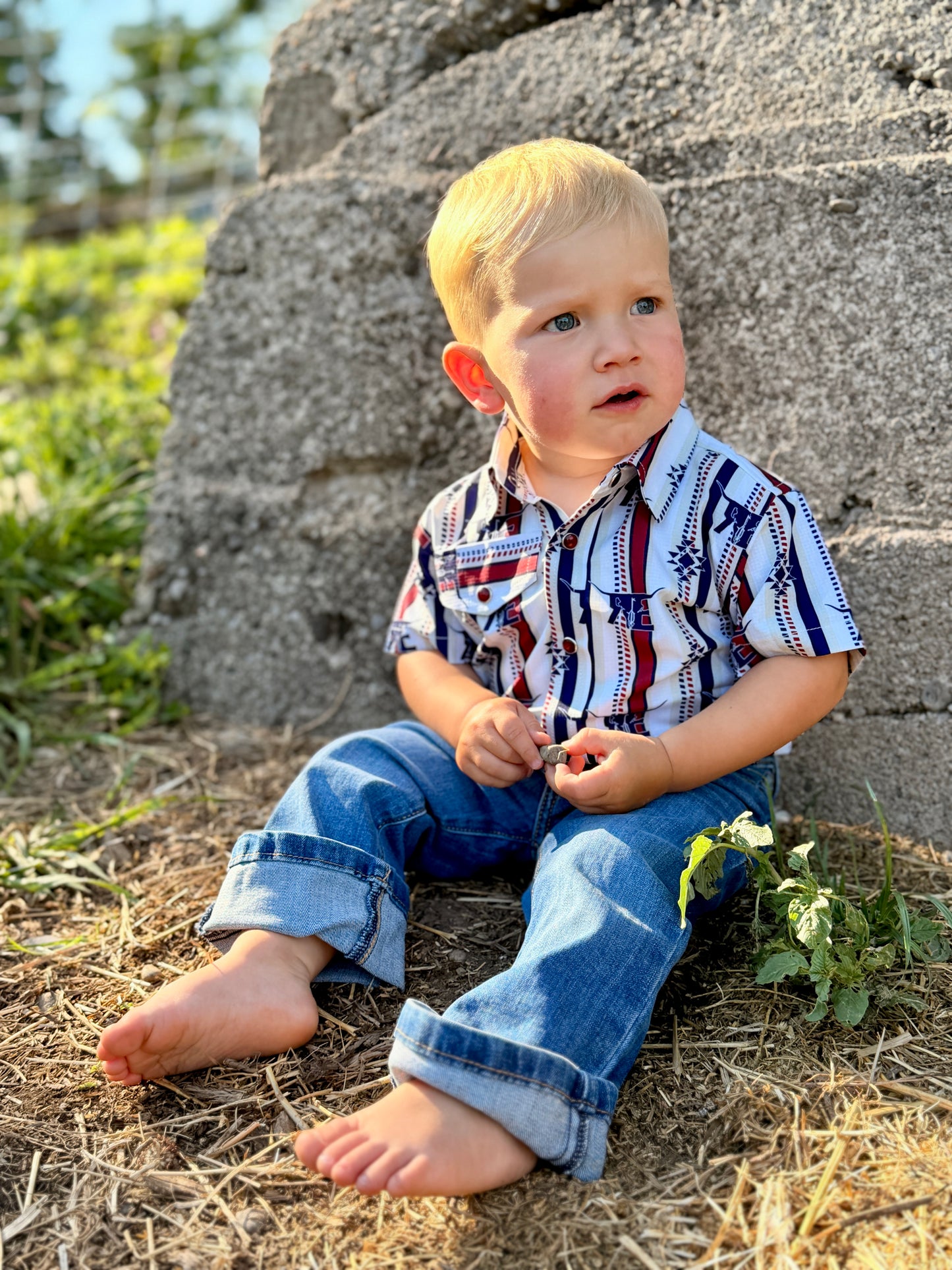 YOUTH Short sleeve Cream N’ Red Striped Showshirt