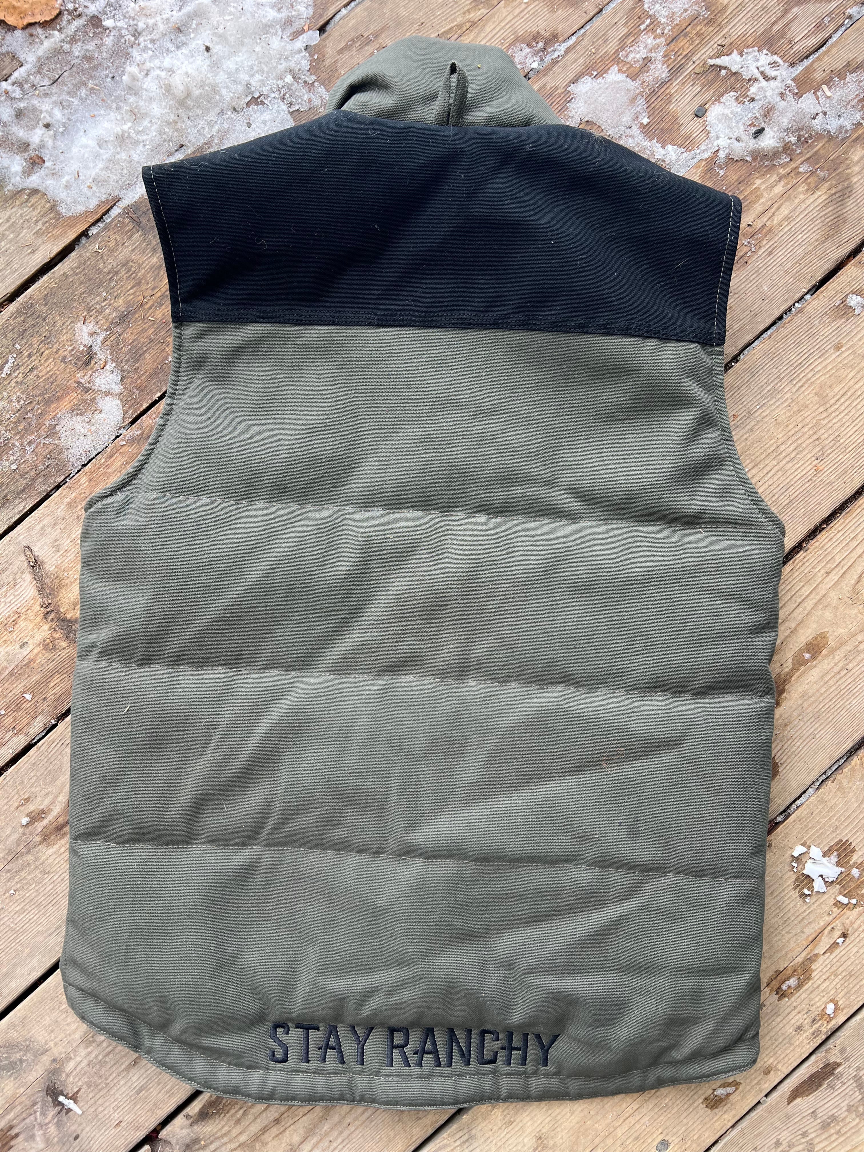 MENS Ranchy Tough Olive Black Quilt Lined Vest - The Ranchy Equestrian