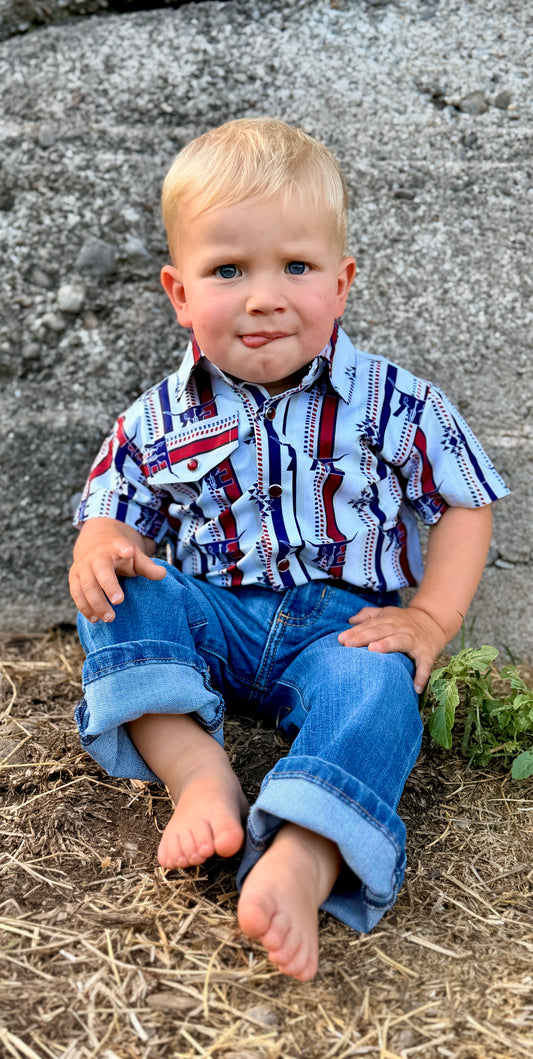 YOUTH Short sleeve Cream N’ Red Striped Showshirt